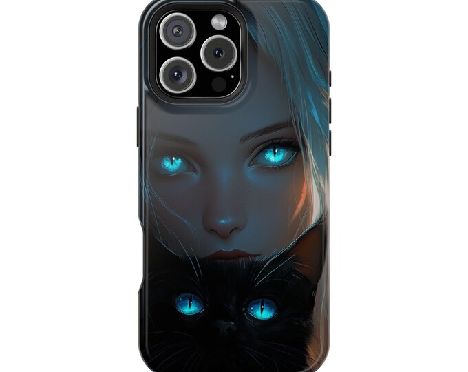 Black Cat Girl Blue Eyes Phone Case: iPhone, Galaxy, Pixel - Lifetime Warranty
