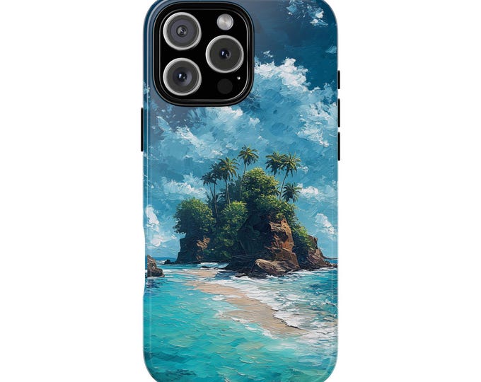 Tropical Island Cliff Ocean Sea Pastel Art Phone Case: iPhone, Galaxy, Pixel - Lifetime Warranty