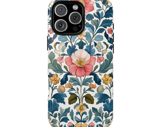 Vintage Morris Floral Pink Blue Flowers Phone Case: iPhone, Galaxy, Pixel - Lifetime Warranty