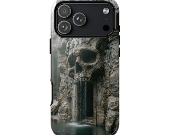 Skull Carved Cave Waterfall Phone Case: iPhone, Galaxy, Pixel - Lifetime Warranty