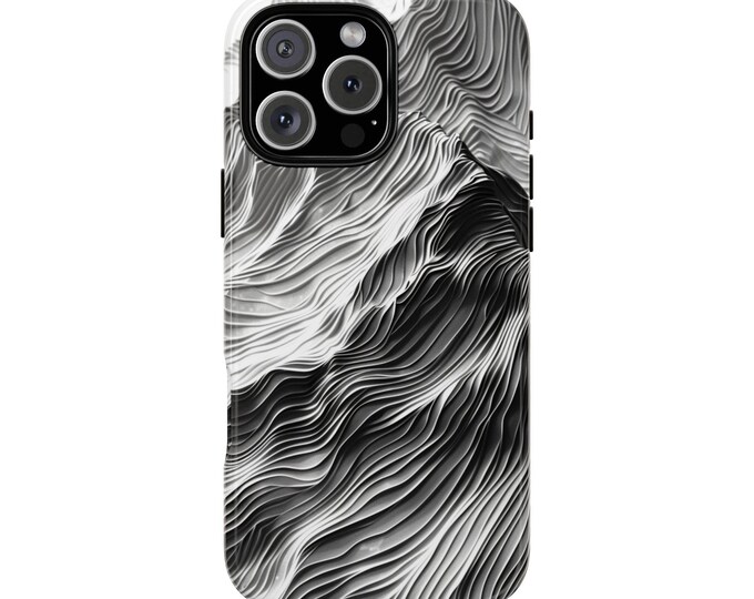 Abstract Topography Mountains White Black Phone Case: iPhone, Galaxy, Pixel - Lifetime Warranty