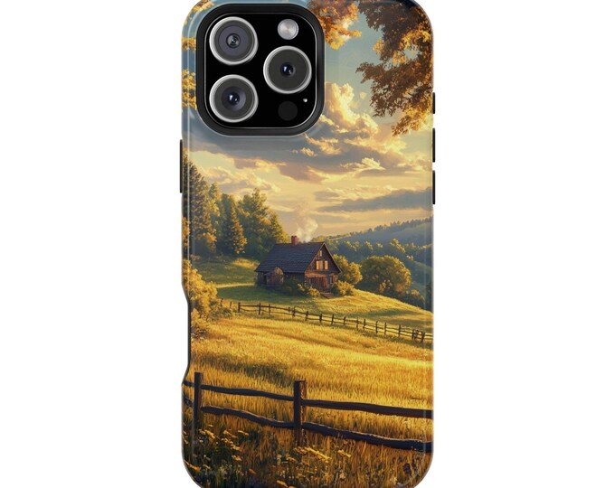 Country Cottage Meadow Retreat Autumn Morning Glow Phone Case: iPhone, Galaxy, Pixel - Lifetime Warranty