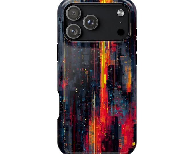 Digital Glitch Neon Red Black Phone Case: iPhone, Galaxy, Pixel - Lifetime Warranty