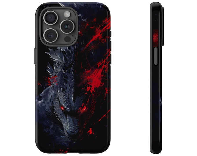 Black Kaiju Case, Red Eye Dinosaur Lizard Monster Cover, Abstract Blood Titan Design - Tough Phone Case for iPhone, Samsung Galaxy, Pixel
