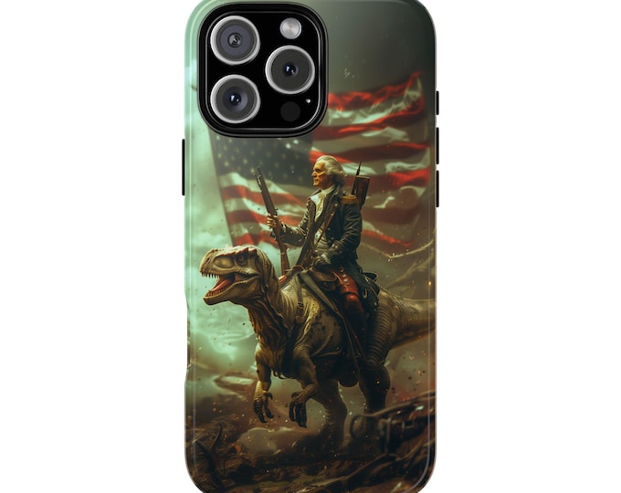 George Washington Dinosaur American Flag Phone Case: iPhone, Galaxy, Pixel - Lifetime Warranty