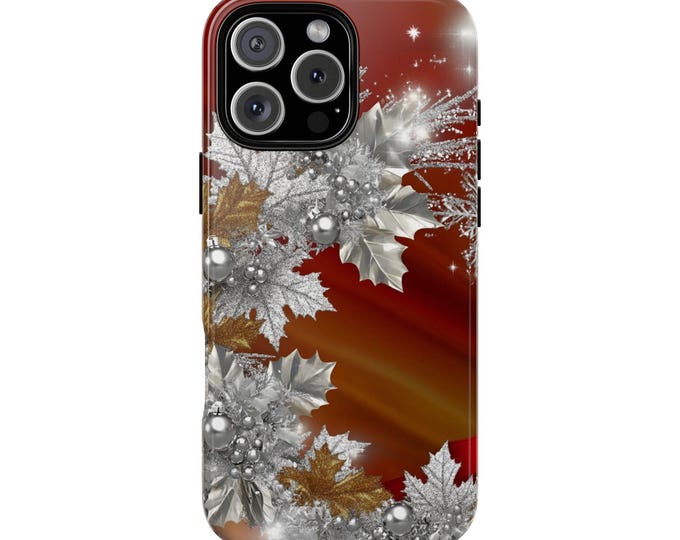 Silver Wreath Leaves Christmas Glitter Phone Case: iPhone, Galaxy, Pixel - Lifetime Warranty