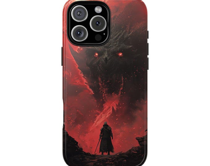 Warrior Knight Battles Giant Red Monster Phone Case: iPhone, Galaxy, Pixel - Lifetime Warranty