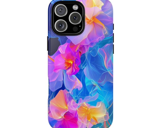 Neon Fluid Waves Blue Pink Hues Phone Case: iPhone, Galaxy, Pixel - Lifetime Warranty