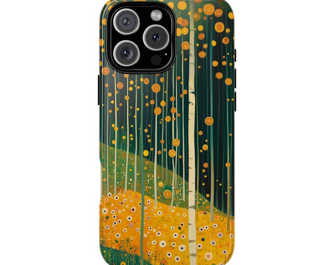 Yellow Green Klimt Abstract Forest Tree Phone Case: iPhone, Galaxy, Pixel - Lifetime Warranty