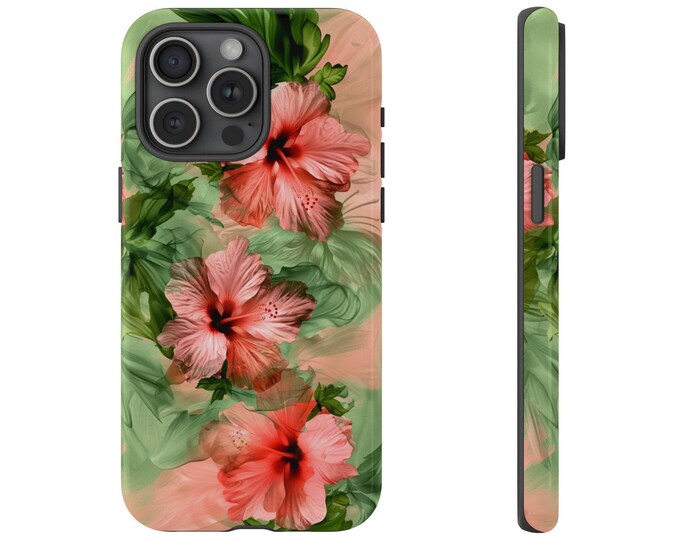 Phone Case for Galaxy, iPhone, Pixel | Pink Hibiscus Dream Flower Botanical Hawaii Floral Chic Women Girl Design For Her | Dual Tough Cover