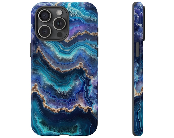 Blue Geode Amethyst Crystal Rock Agate Phone Case: iPhone, Galaxy, Pixel - Lifetime Warranty