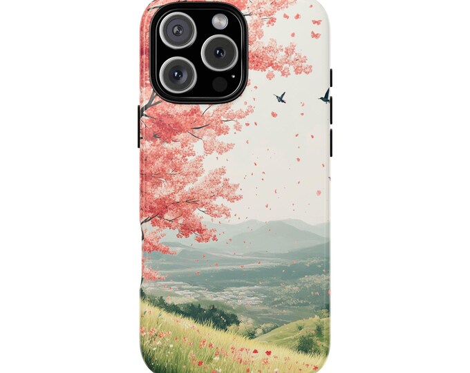 Cherry Blossom Tree Grass Field Hill Phone Case: iPhone, Galaxy, Pixel - Lifetime Warranty