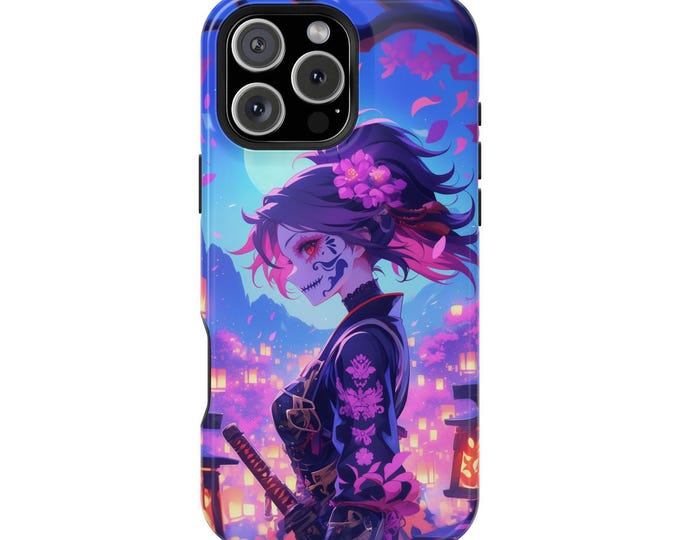 Purple Anime Skull Ninja Girl Flowers Phone Case for iPhone | Samsung Galaxy | Google Pixel