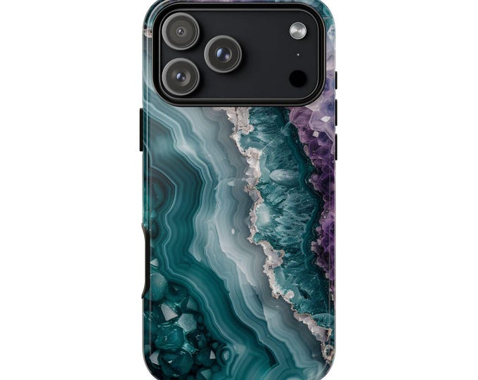 Geode Amethyst Crystal Agate Teal Blue Phone Case: iPhone, Galaxy, Pixel - Lifetime Warranty