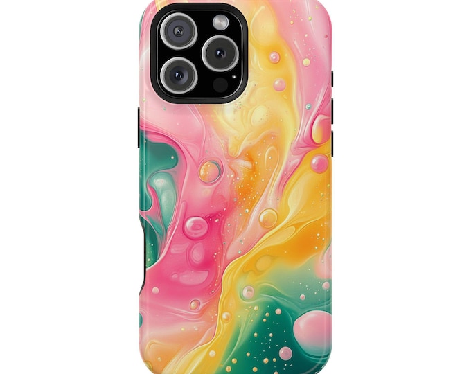 Green Pink Yellow Liquid Fluid Waves Phone Case: iPhone, Galaxy, Pixel - Lifetime Warranty