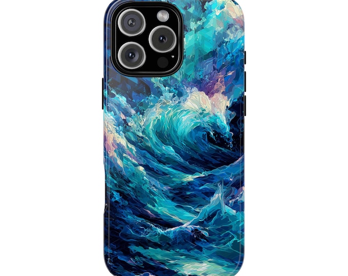 Deep Teal Blue Waves Abstract Ocean Phone Case: iPhone, Galaxy, Pixel - Lifetime Warranty