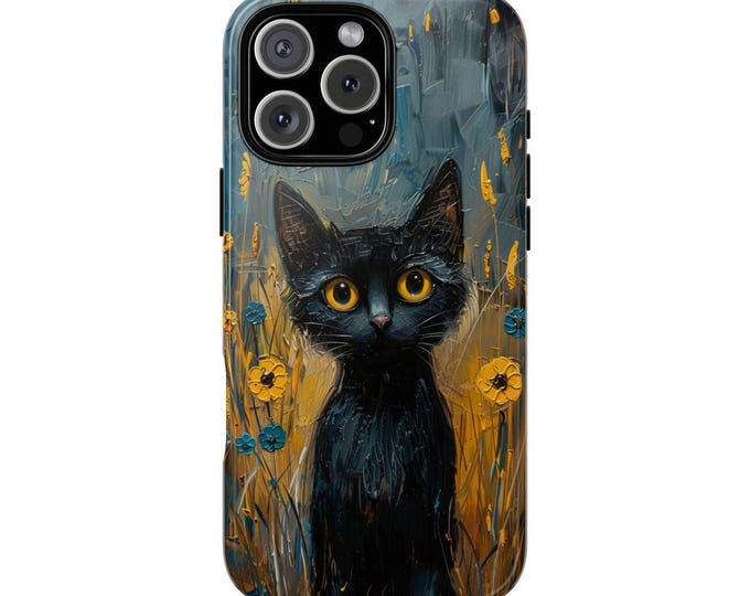 Black Cat Pastel Paint Flower Phone Case: iPhone, Galaxy, Pixel - Lifetime Warranty