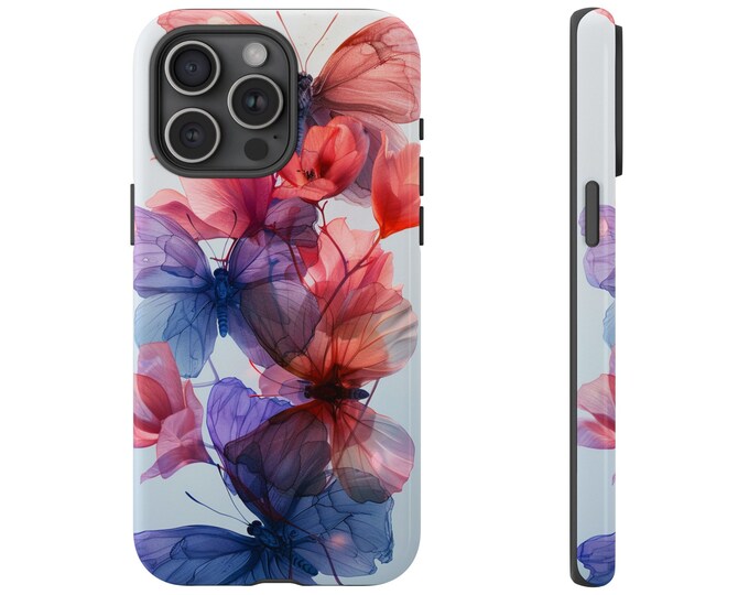 Butterfly Flower Fusion Hybrid Watercolor Phone Case: iPhone, Galaxy, Pixel - Lifetime Warranty