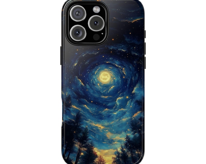 Starry Night Moon Swirls Night Sky Forest Gogh Style Phone Case: iPhone, Galaxy, Pixel - Lifetime Warranty