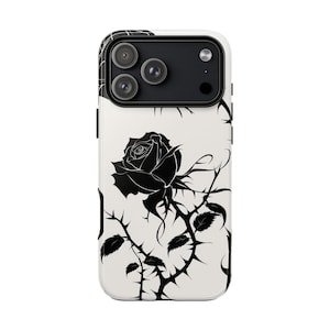 Black Rose Vector Sharp Thorns Phone Case: iPhone, Galaxy, Pixel - Lifetime Warranty