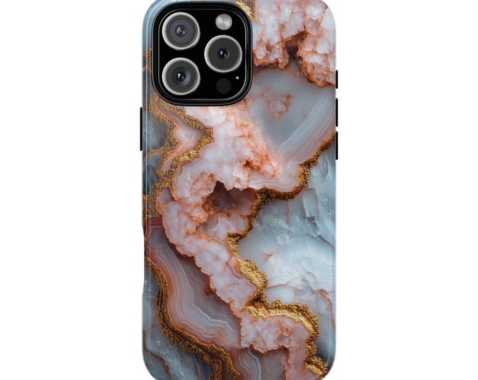 Rose Agate Quartz Gold Accents Marble Phone Case: iPhone, Galaxy, Pixel - Lifetime Warranty