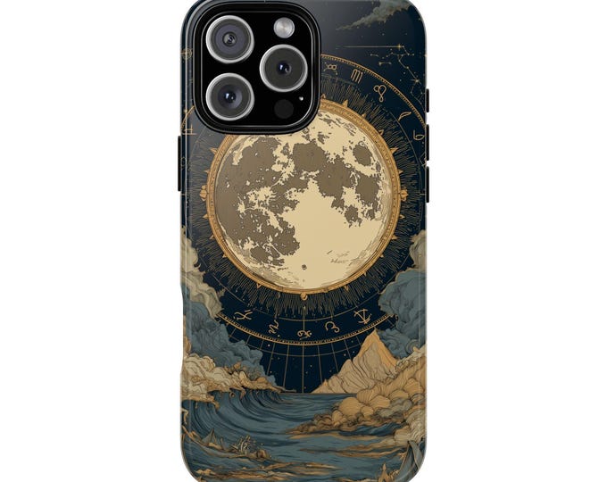 Glowing Full Moon Zodiac Cloud Waves Phone Case: iPhone, Galaxy, Pixel - Lifetime Warranty