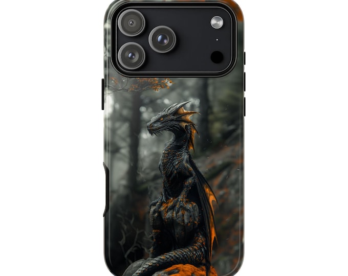 Dragon Black Orange Ancient Dark Fantasy Phone Case: iPhone, Galaxy, Pixel - Lifetime Warranty