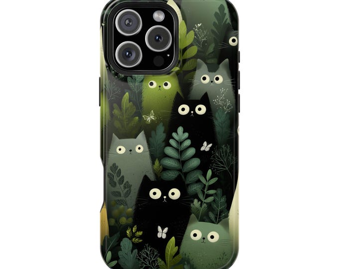Cats Green Forest Plants Colorful Kitties Phone Case: iPhone, Galaxy, Pixel - Lifetime Warranty