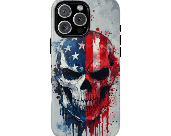American Flag Skull Art USA Phone Case: iPhone, Galaxy, Pixel - Lifetime Warranty