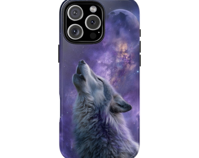 Mystic Wolf Purple Moon Nebula Sky Phone Case: iPhone, Galaxy, Pixel - Lifetime Warranty