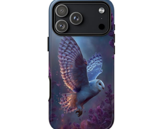 Barn Owl Flying Lavender Flowers Phone Case: iPhone, Samsung Galaxy, Google Pixel