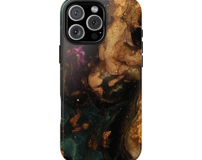 Gold Dark Green Liquid Marble Swirls Phone Case: iPhone, Galaxy, Pixel - Lifetime Warranty