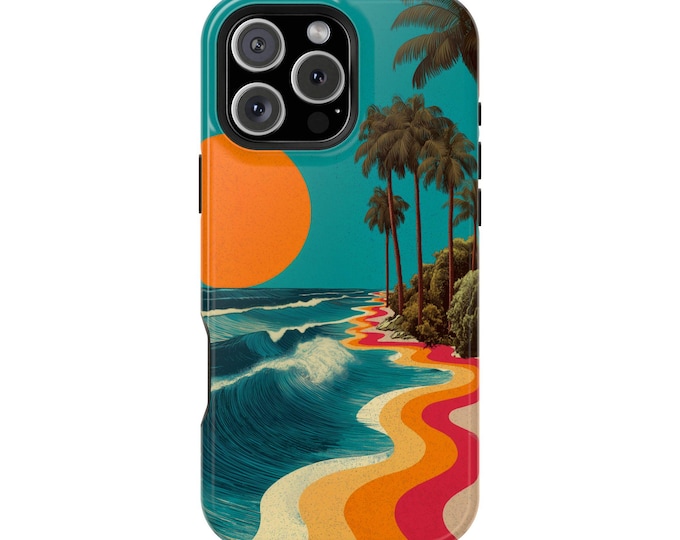 Retro 80s Neon Beach Palm Trees Phone Case: iPhone, Galaxy, Pixel - Lifetime Warranty