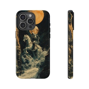Death Riding Horse Phone Case | iPhone, Samsung Galaxy, Pixel | White Tarot Card Double Lunar Moon Knight Artistic Design Tough Cover