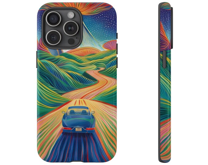 Infinite Car Drive Mountain Abstract Art Drawing Case for Galaxy, iPhone, Pixel - Tough Cover