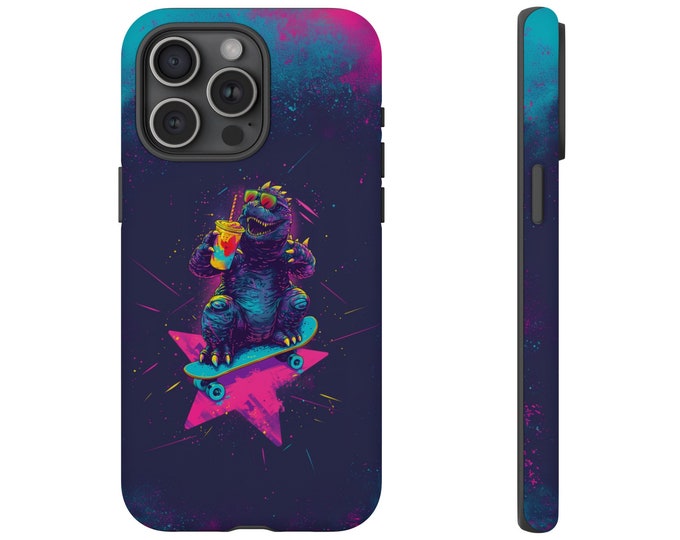 Retro Blue Kaiju Monster Skateboard Phone Case: iPhone, Galaxy, Pixel - Lifetime Warranty