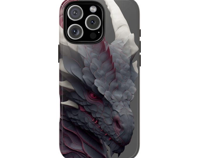 Dragon Gray Burgundy Artwork Phone Case: iPhone, Galaxy, Pixel - Lifetime Warranty