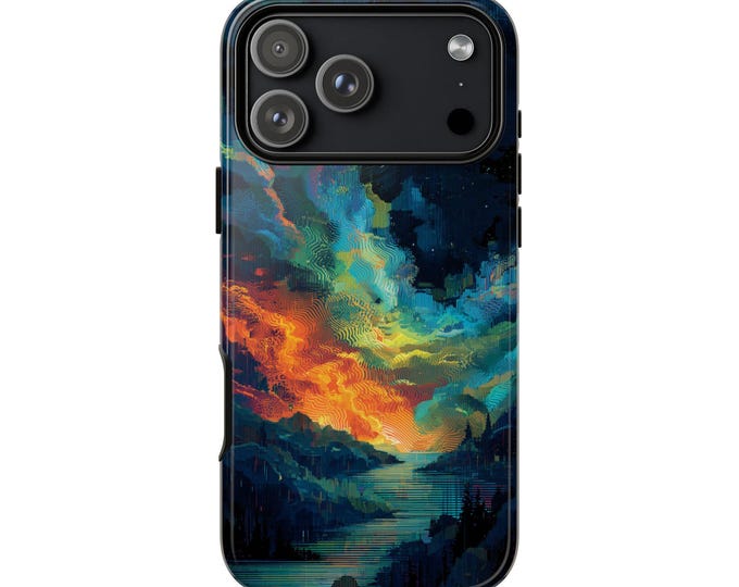 Glitch Wave Wilderness Blue Green Phone Case: iPhone, Galaxy, Pixel - Lifetime Warranty
