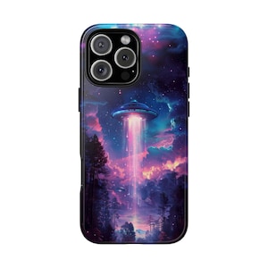 UFO Alien Spaceship Forest Phone Case: iPhone 17 16 15 14 13, Samsung Galaxy S25 S24 S23, Pixel 10 9 9a 8