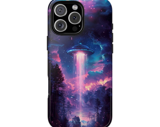 UFO Alien Spaceship Forest Phone Case: iPhone, Galaxy, Pixel - Lifetime Warranty