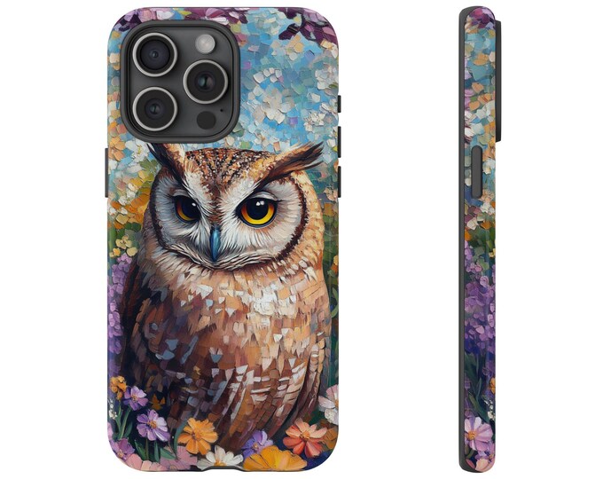 Owl Oil Painting Cover, Pastel Beautiful Flowers Bird Phone Case: iPhone, Galaxy, Pixel - Lifetime Warranty
