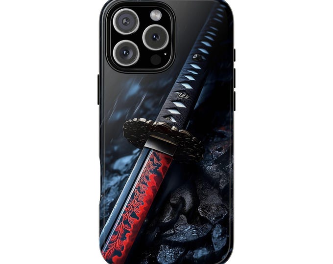 Red Katana Sword Night Rain Japanese Blade Weapon Phone Case: iPhone, Galaxy, Pixel - Lifetime Warranty