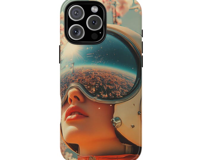 Retro Futurism Girl Visor Helmet Phone Case: iPhone, Galaxy, Pixel - Lifetime Warranty
