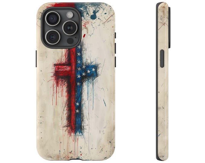 Christian Cross American USA Flag Phone Case: iPhone, Galaxy, Pixel - Lifetime Warranty