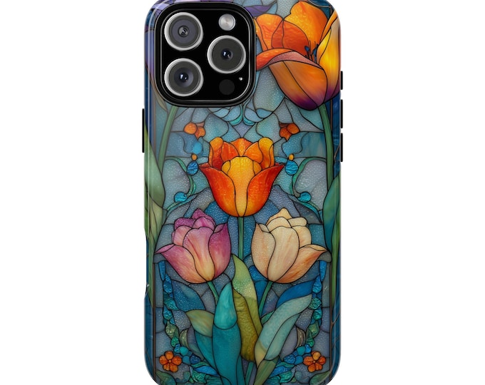 Vintage Tulip Floral Stained Glass Phone Case: iPhone, Galaxy, Pixel - Lifetime Warranty