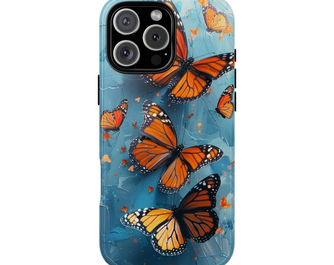 Monarch Butterfly Phone Case, Butterflies Blue Pastel Phone Case: iPhone, Galaxy, Pixel - Lifetime Warranty