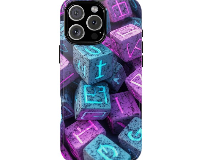 Glyphs Stones Teal Purple Mystic Rune Symbols Phone Case: iPhone, Galaxy, Pixel - Lifetime Warranty