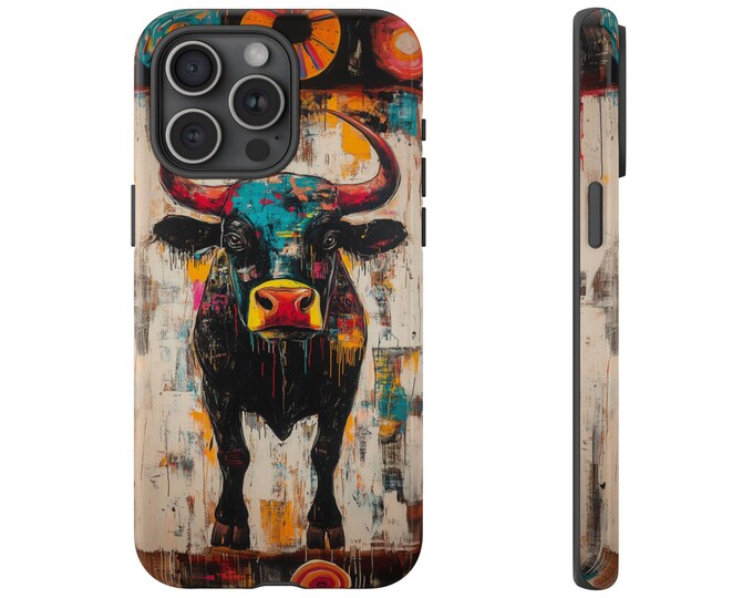Abstract Black Bull Painting Phone Case: iPhone, Galaxy, Pixel - Lifetime Warranty