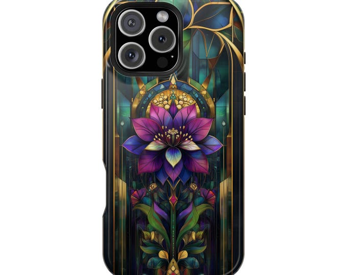 Purple Stained Glass Emerald Flower | Protector Cover Phone Case: iPhone, Galaxy, Pixel - Lifetime Warranty