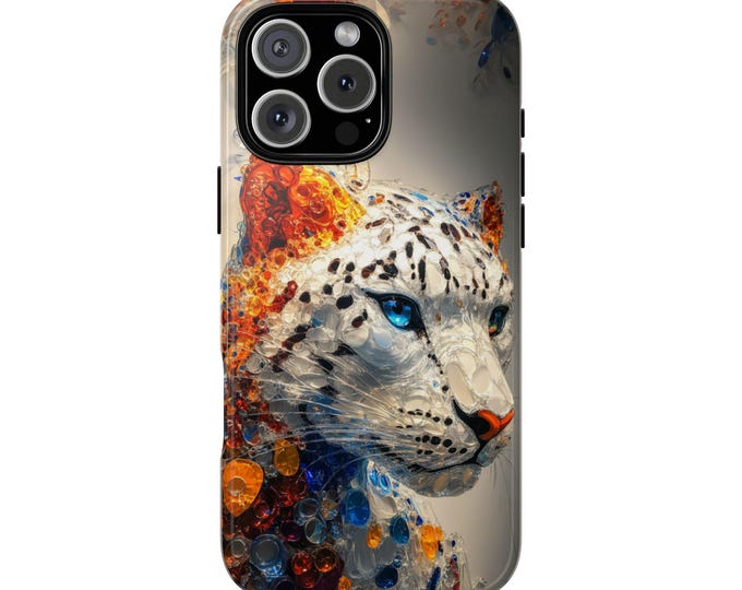 Snow Leopard Cat Glass Mosaic Phone Case: iPhone, Galaxy, Pixel - Lifetime Warranty